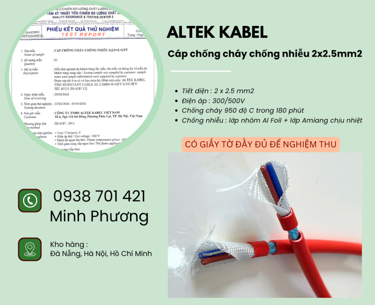 Cáp chống cháy chống nhiễu 2x2.5mm2 chất lượng cao cho công trình