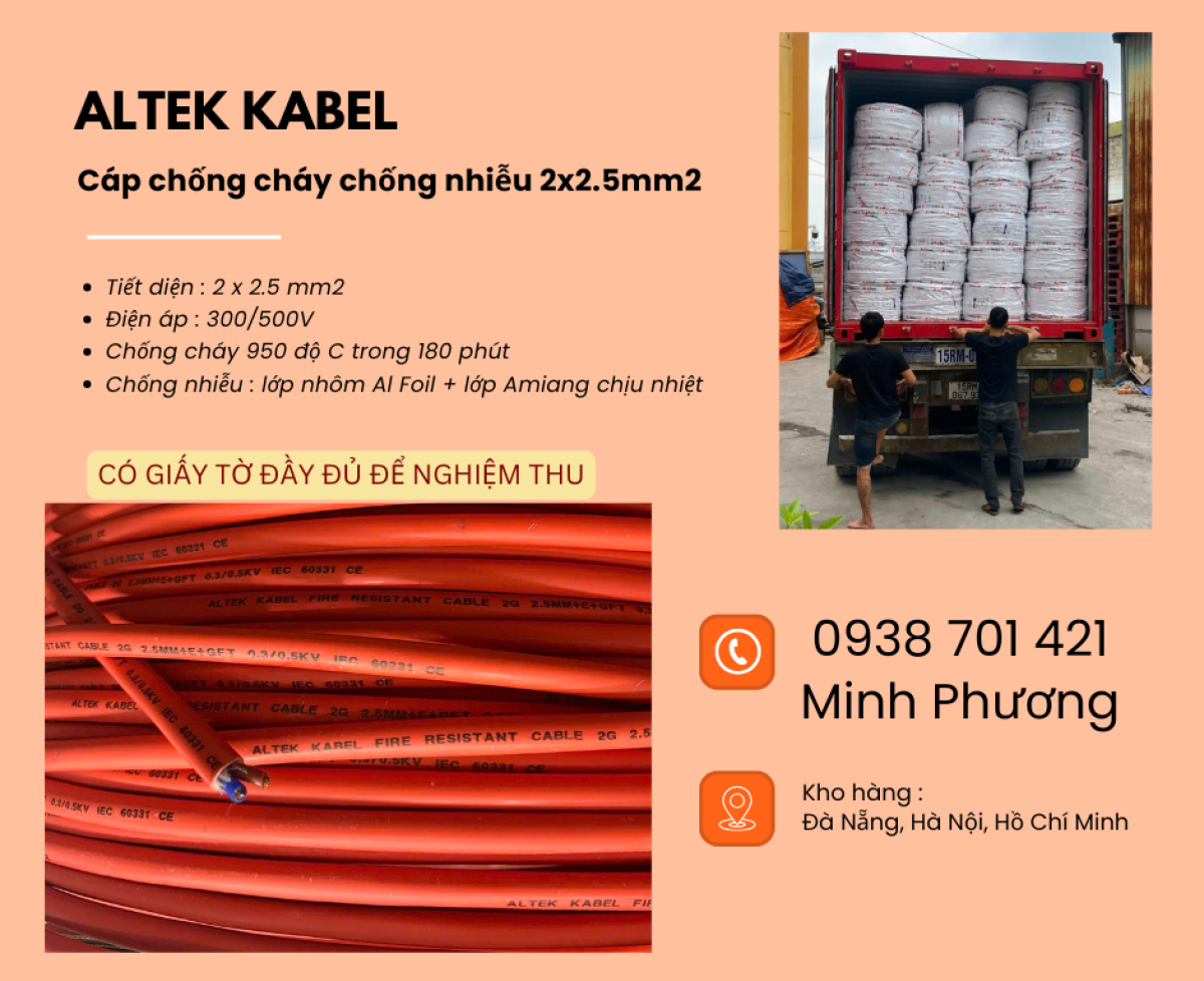 Cáp chống cháy chống nhiễu 2x2.5mm2 chất lượng cao cho công trình