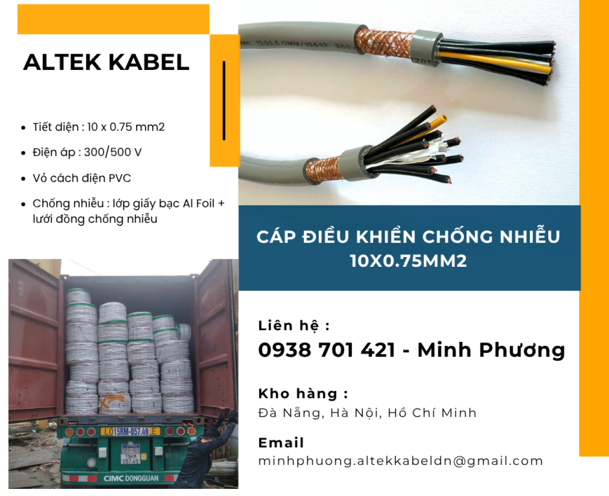 Cáp điều khiển chống nhiễu 10x0.75mm2 dùng cho công trình Huế, Gia Lai, Hà Nội