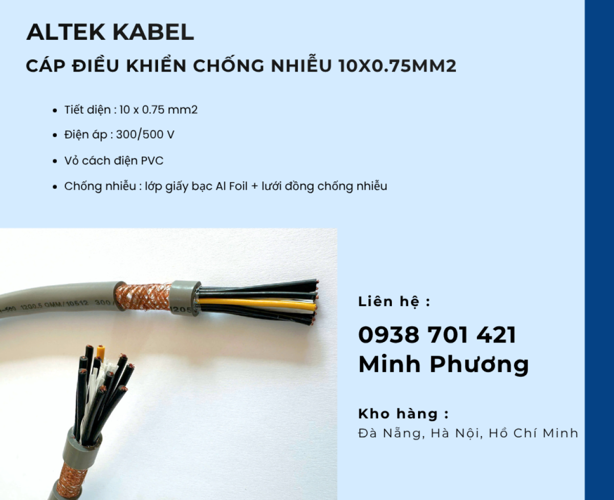 Cáp điều khiển chống nhiễu 10x0.75mm2 dùng cho công trình Huế, Gia Lai, Hà Nội