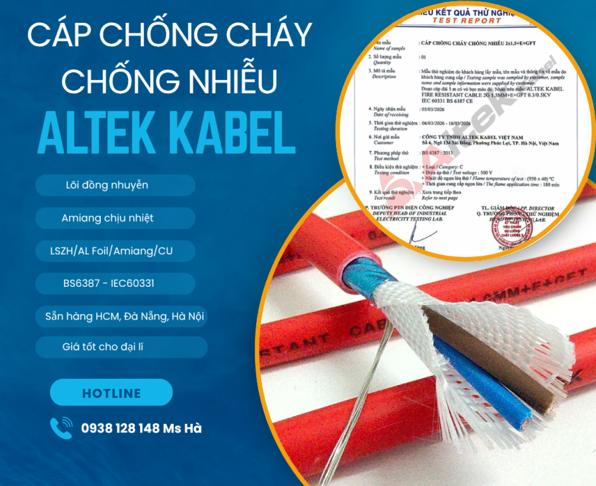 Dây cáp chống cháy chống nhiễu Altek Kabel 2 x 1.5mm2 đạt tiêu chuẩn IEC60031 - BS6387