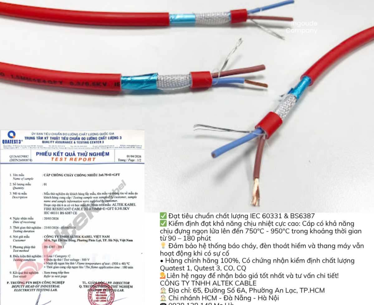 Dây cáp chống cháy chống nhiễu Altek Kabel 2 x 1.5mm2 đạt tiêu chuẩn IEC60031 - BS6387