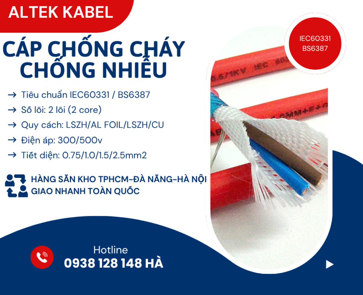 Dây cáp chống cháy chống nhiễu Altek Kabel 2 x 1.5mm2 đạt tiêu chuẩn IEC60031 - BS6387