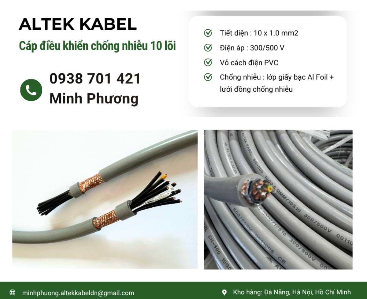 Báo giá cáp điều khiển chống nhiễu 10x1.0mm2 tại Gia Lai, Đà Nẵng, Quảng Ngãi