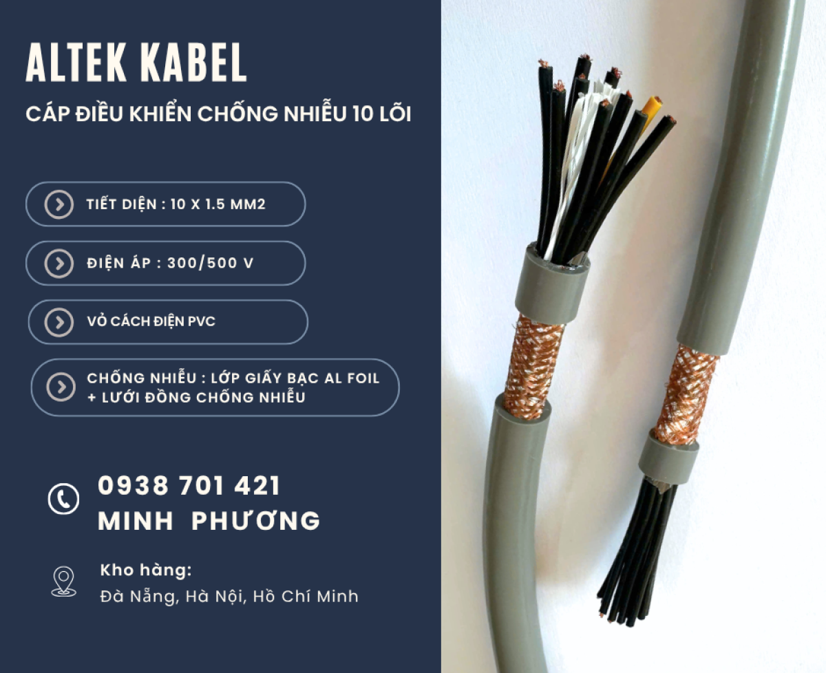 Cáp điều khiển chống nhiễu 10x1.5mm2 hàng sẵn kho Khánh Hòa, Ninh Thuận, Phú Yên