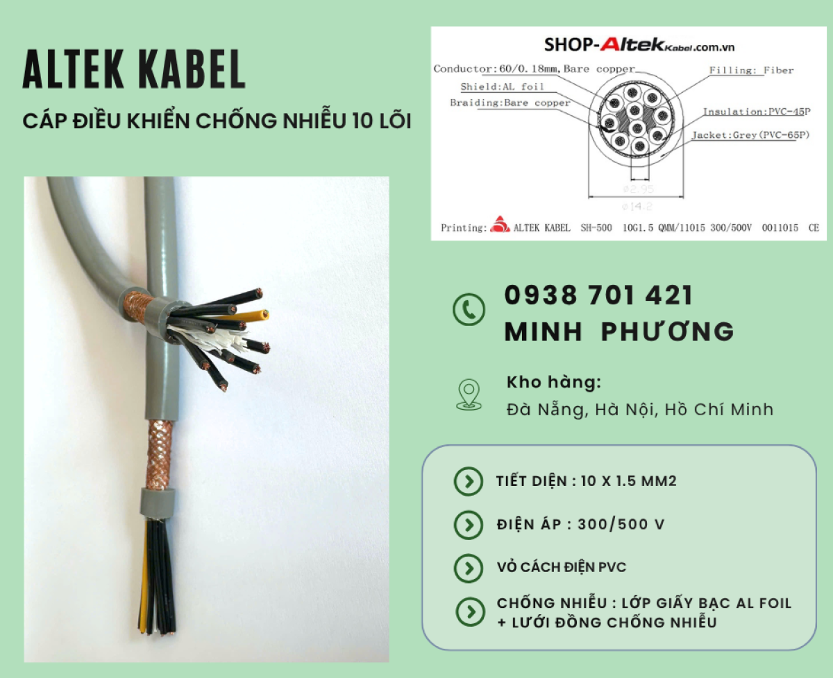 Cáp điều khiển chống nhiễu 10x1.5mm2 hàng sẵn kho Khánh Hòa, Ninh Thuận, Phú Yên