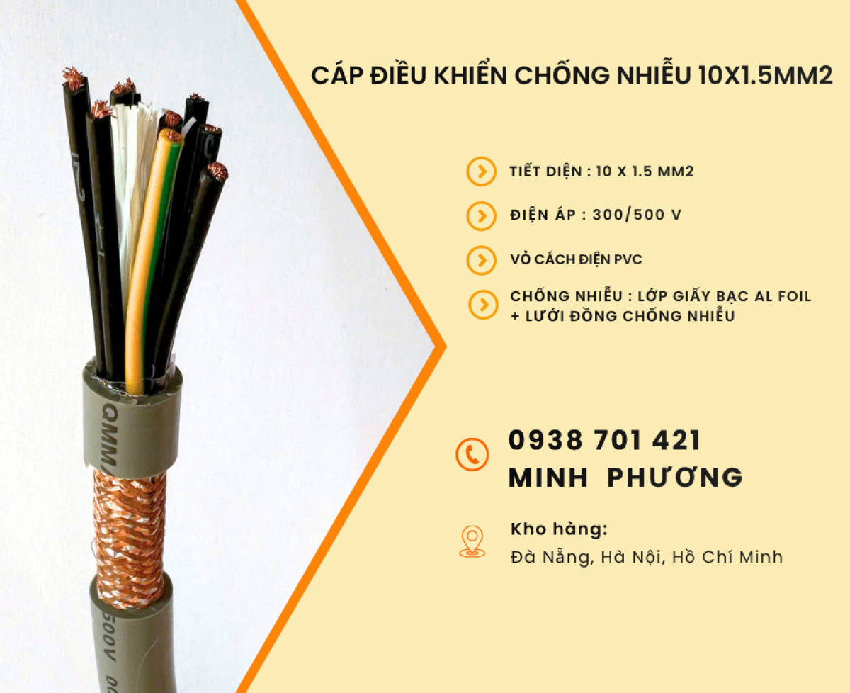 Cáp điều khiển chống nhiễu 10x1.5mm2 hàng sẵn kho Khánh Hòa, Ninh Thuận, Phú Yên