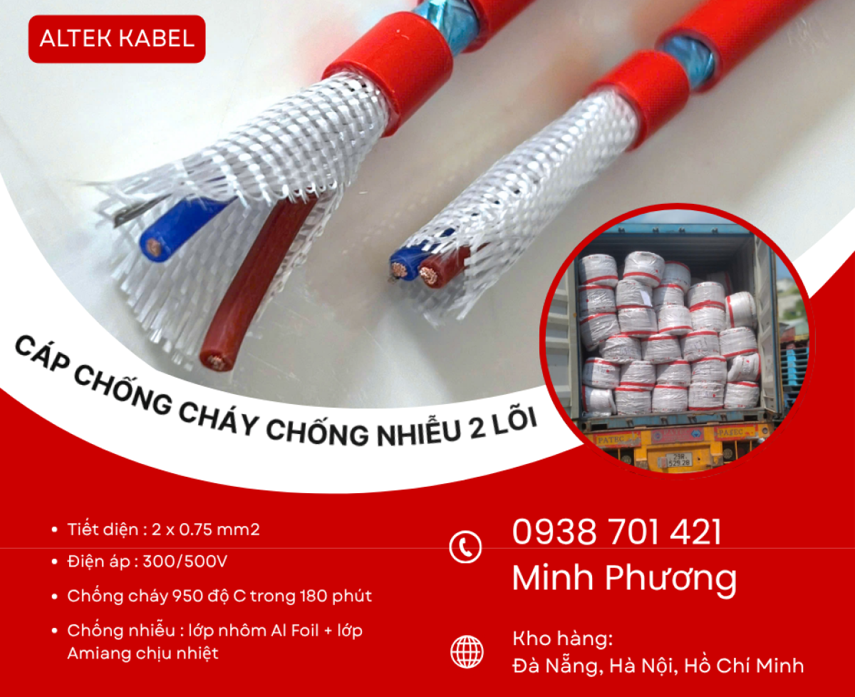Cáp chống cháy chống nhiễu 2x0.75mm2 giao nhanh toàn quốc Đà Nẵng, Huế