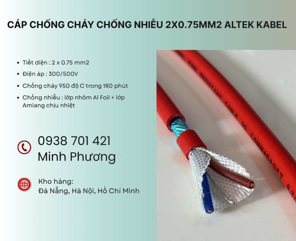Cáp chống cháy chống nhiễu 2x0.75mm2 giao nhanh toàn quốc Đà Nẵng, Huế