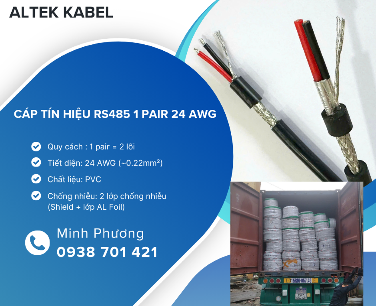 Cáp truyền thông RS485 1Pair 24AWG giá tốt cho hệ thống điều khiển Đà Nẵng, Hà Nội