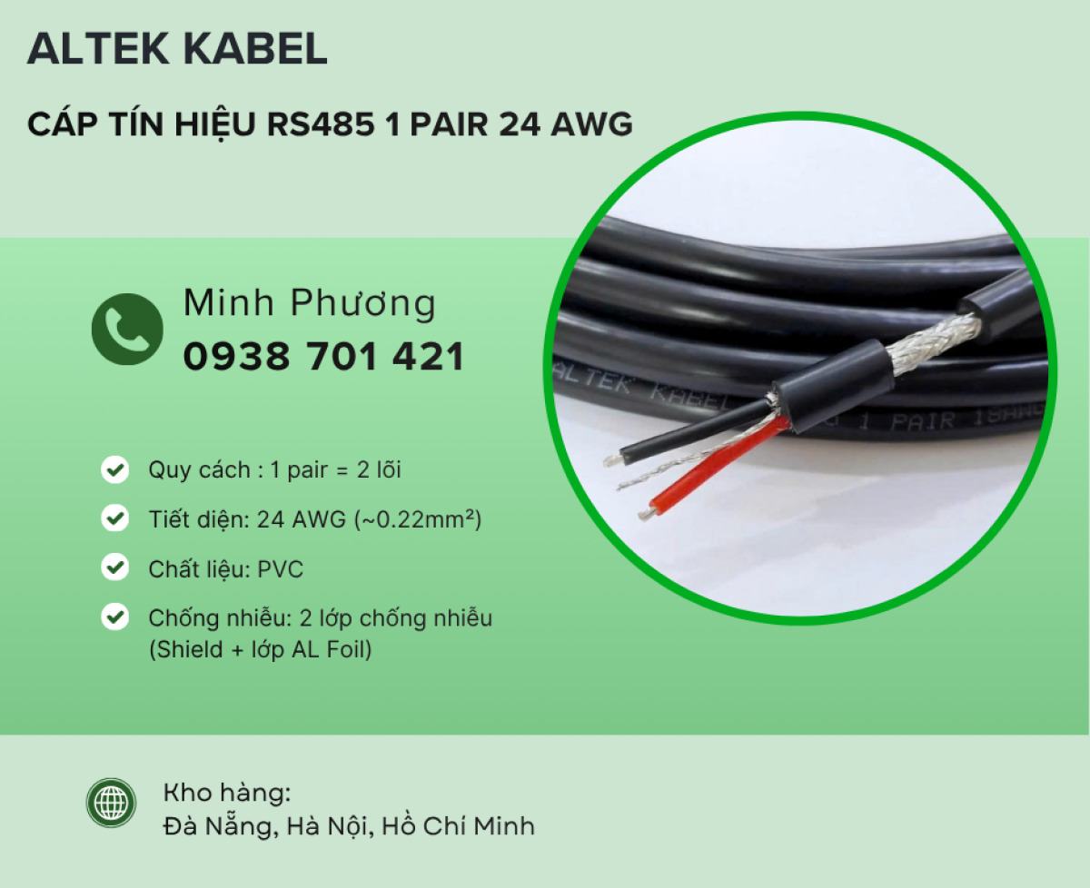 Cáp truyền thông RS485 1Pair 24AWG giá tốt cho hệ thống điều khiển Đà Nẵng, Hà Nội