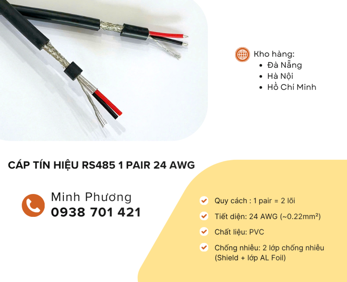Cáp truyền thông RS485 1Pair 24AWG giá tốt cho hệ thống điều khiển Đà Nẵng, Hà Nội