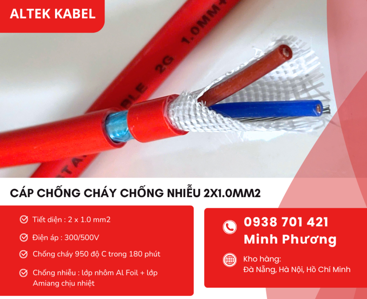 Cáp chống cháy chống nhiễu 2x1.0mm2 giá tốt - hàng sẵn kho Đà Nẵng, Hà Nội, HCM