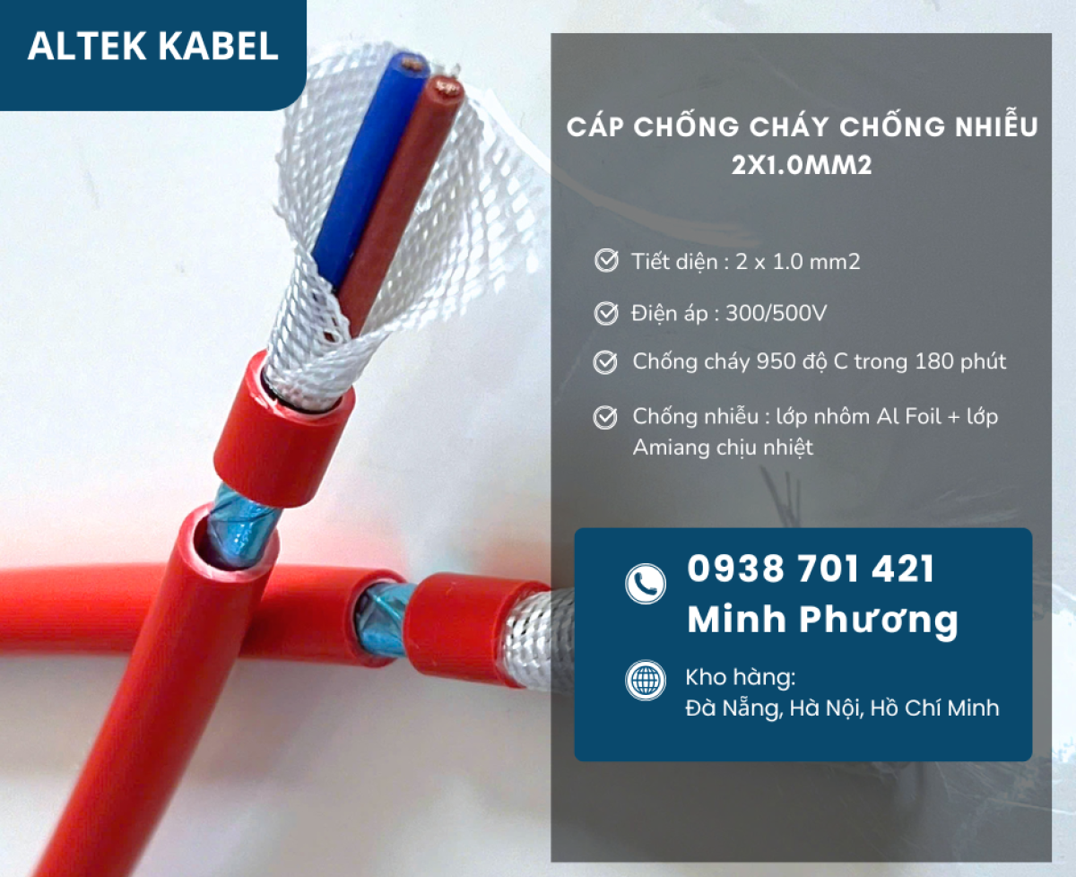 Cáp chống cháy chống nhiễu 2x1.0mm2 giá tốt - hàng sẵn kho Đà Nẵng, Hà Nội, HCM