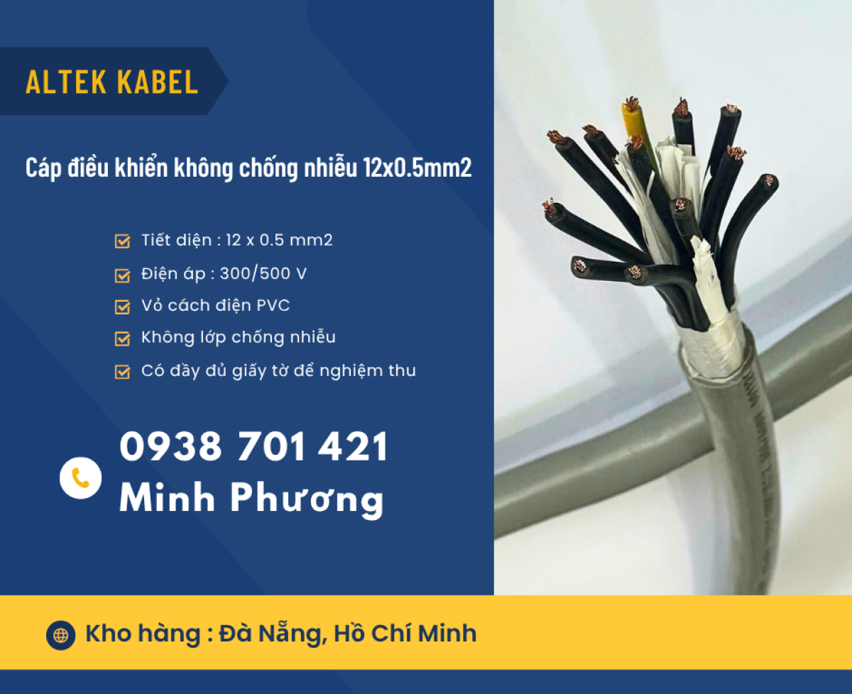 Cáp điều khiển không lưới chống nhiễu 12 lõi 0.5mm2 giá tốt Đà Nẵng, Hồ Chí Minh