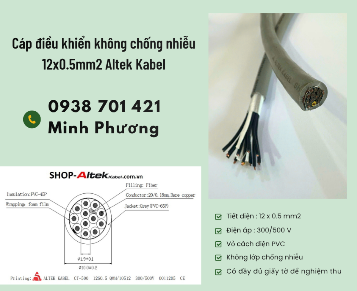 Cáp điều khiển không lưới chống nhiễu 12 lõi 0.5mm2 giá tốt Đà Nẵng, Hồ Chí Minh