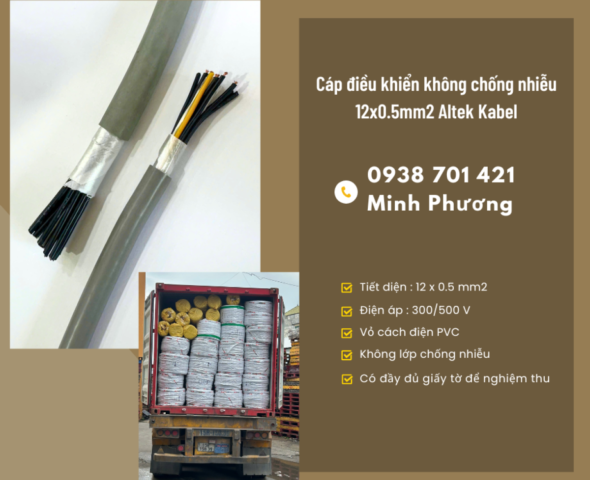 Cáp điều khiển không lưới chống nhiễu 12 lõi 0.5mm2 giá tốt Đà Nẵng, Hồ Chí Minh