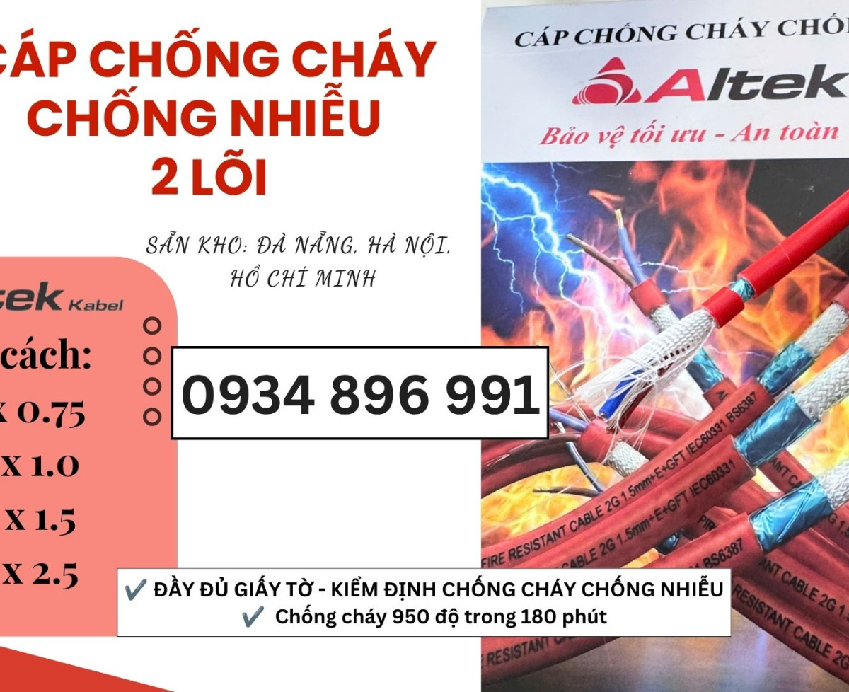 Cáp chống cháy chống nhiễu 2 lõi 0.75mm²/1.0mm²/1.5mm²/ 2.5mm² có sẵn, giao ngay tại Đà Nẵng, Quảng Nam.