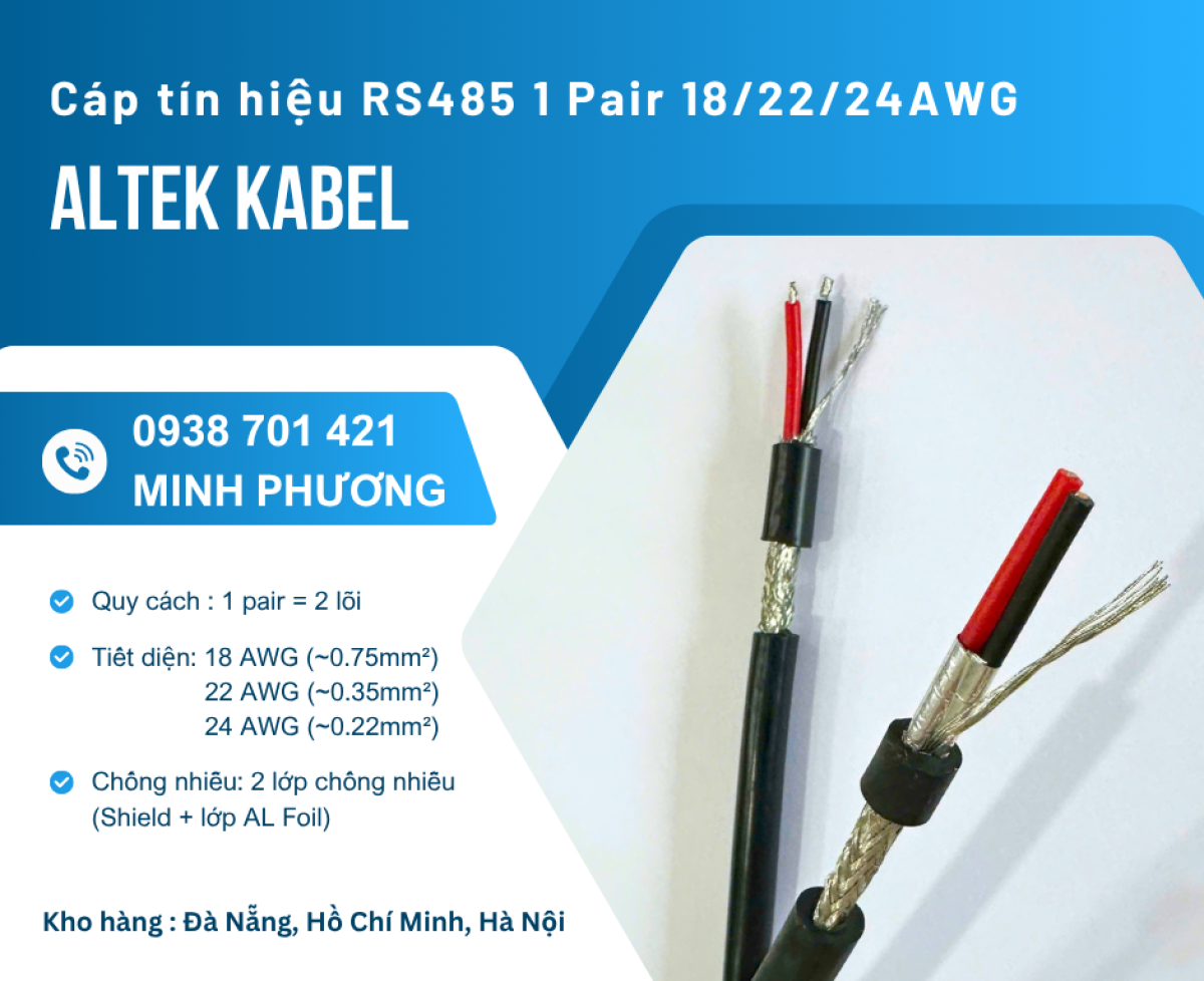 Cáp RS485 chống nhiễu 1 Pair 18/22/24AWG chính hãng Đồng Nai, Bình Dương, BR-VT