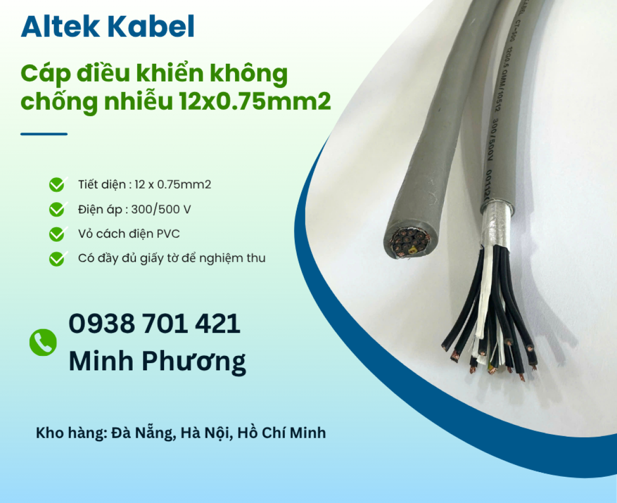 Cáp điều khiển không lưới chống nhiễu 12x0.75mm2 giá tốt Hà Nội, Hải Phòng, Bắc Ninh