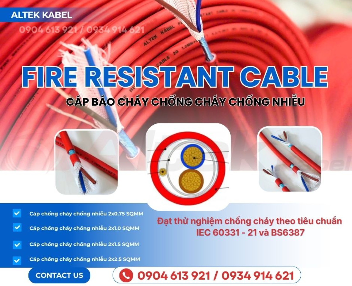 Dây cáp tín hiệu chống cháy, chống nhiễu 2x1.0mm2/2x1.5mm2 Altek Kabel - Hà Nội, Đà Nẵng, HCM