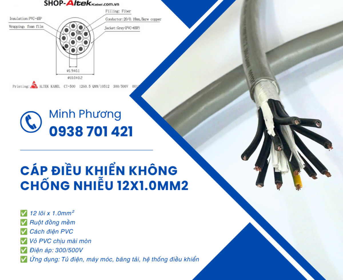 Cung cấp cáp điều khiển 12x1.0mm2 toàn quốc Quảng Ngãi, Bình Định, Phú Yên