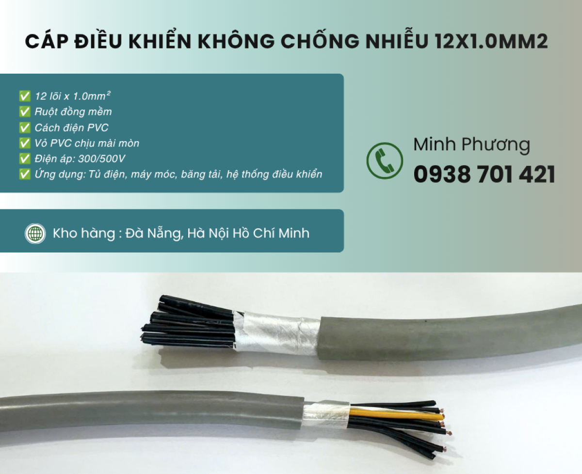 Cung cấp cáp điều khiển 12x1.0mm2 toàn quốc Quảng Ngãi, Bình Định, Phú Yên
