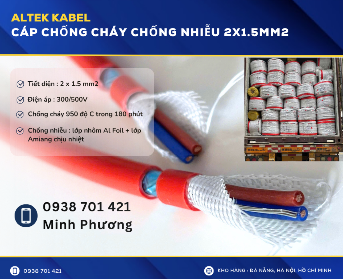 Cáp chống cháy chống nhiễu 2x1.5mm2 giao hàng toàn quốc Đà Nẵng, Huế, Nghệ An