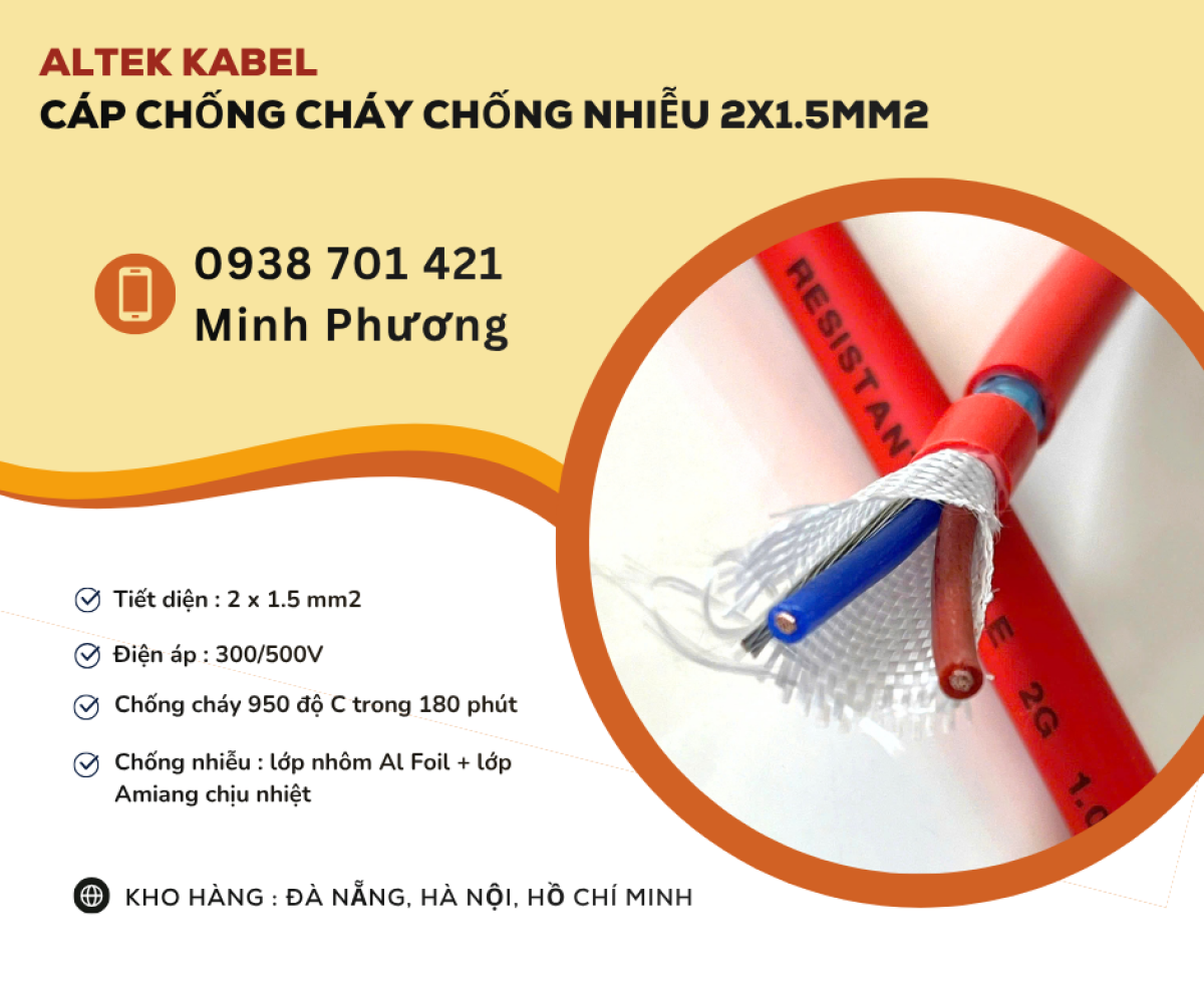 Cáp chống cháy chống nhiễu 2x1.5mm2 giao hàng toàn quốc Đà Nẵng, Huế, Nghệ An