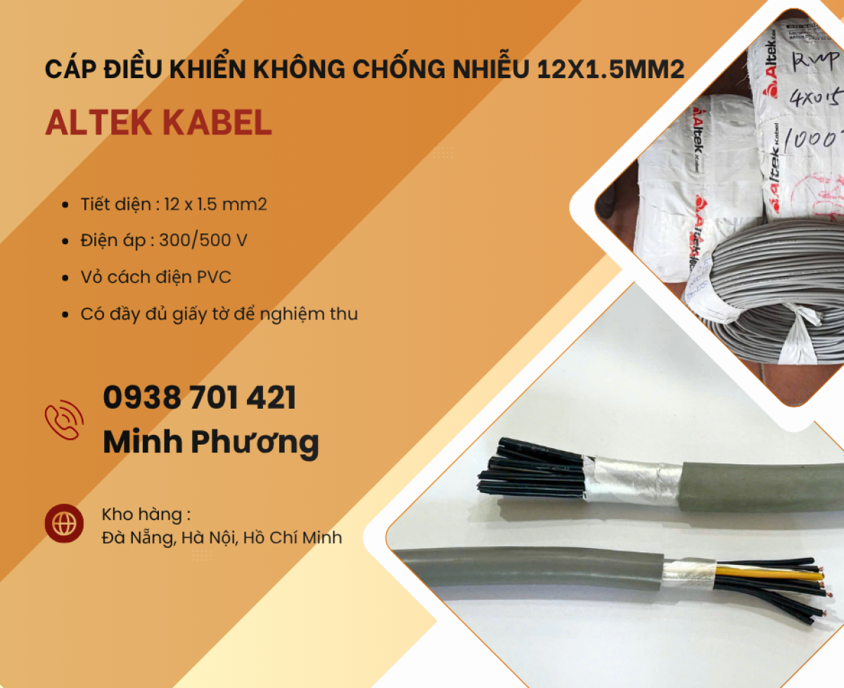 Cáp điều khiển không chống nhiễu 12x1.5mm2 chính hãng Huế, Thanh Hóa, Nghệ An