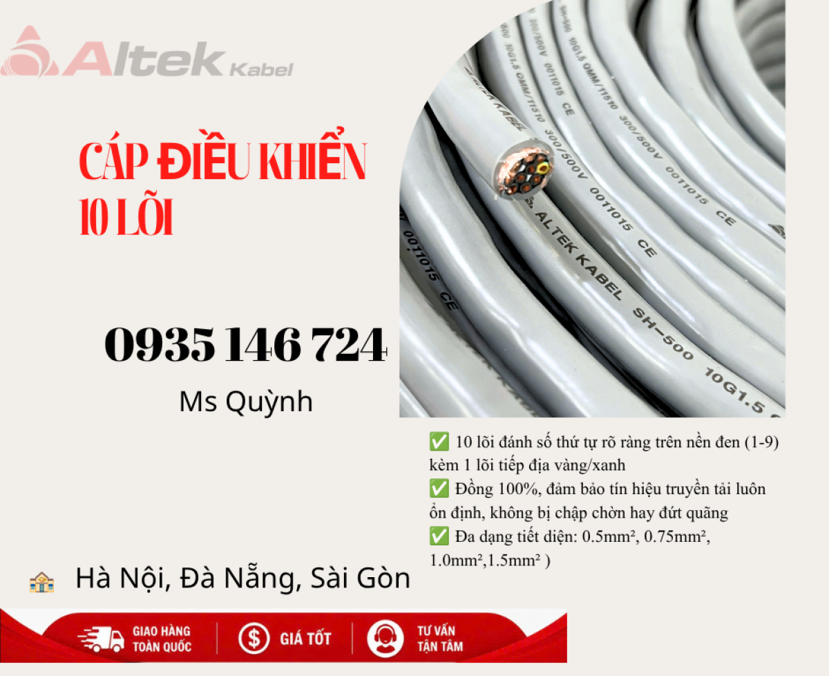 Cáp điều khiển 10x0.5, 10x0.75,10x1.5, 10x1.0 Altek Kabel
