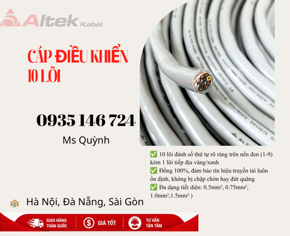 Cáp điều khiển 10x0.5, 10x0.75,10x1.5, 10x1.0 Altek Kabel