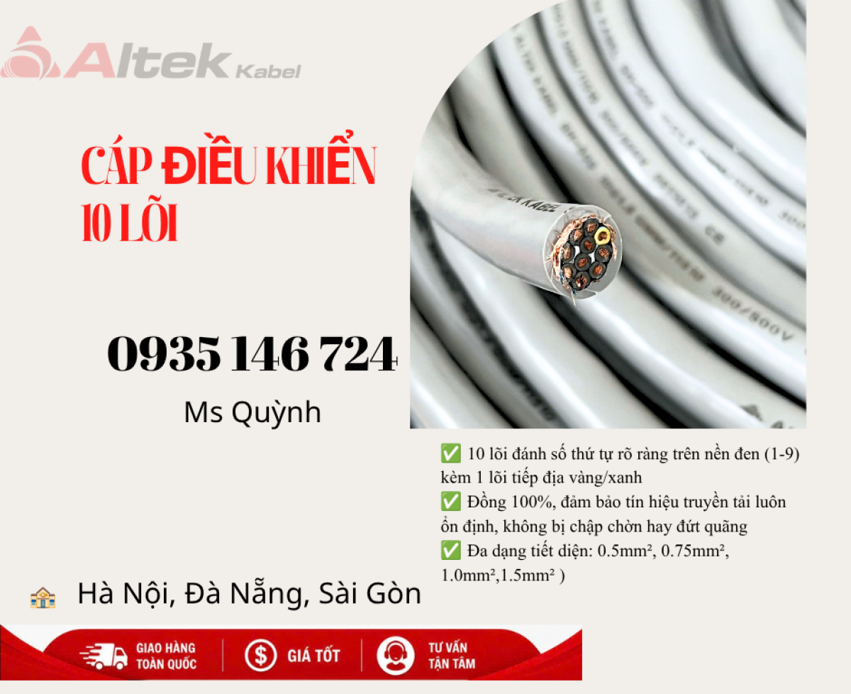 Cáp điều khiển 10x0.5, 10x0.75,10x1.5, 10x1.0 Altek Kabel