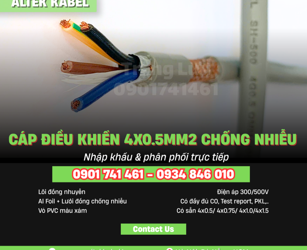 Cáp Altek Kabel 4x0.5 chống nhiễu sẵn hàng Thanh Hóa, Nghệ An, Hà Tĩnh, Quảng Trị