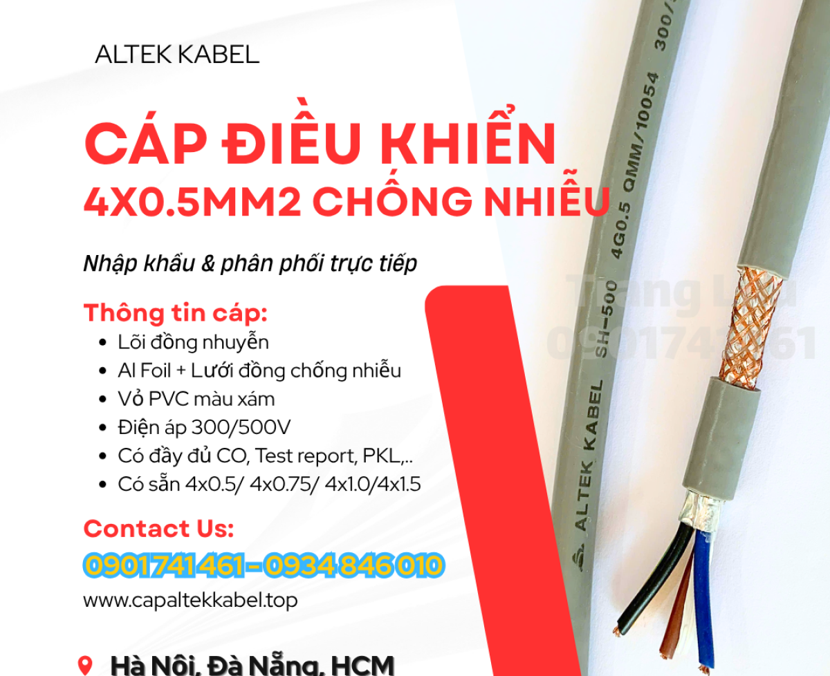 Cáp Altek Kabel 4x0.5 chống nhiễu sẵn hàng Thanh Hóa, Nghệ An, Hà Tĩnh, Quảng Trị