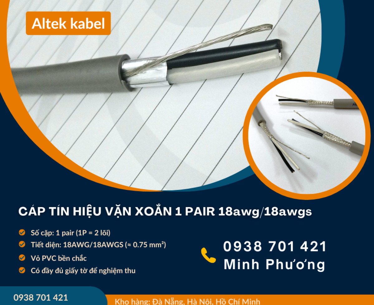 Cáp tín hiệu vặn xoắn 1 Pair 18awg/18awgs – Truyền tín hiệu ổn định, chống suy hao