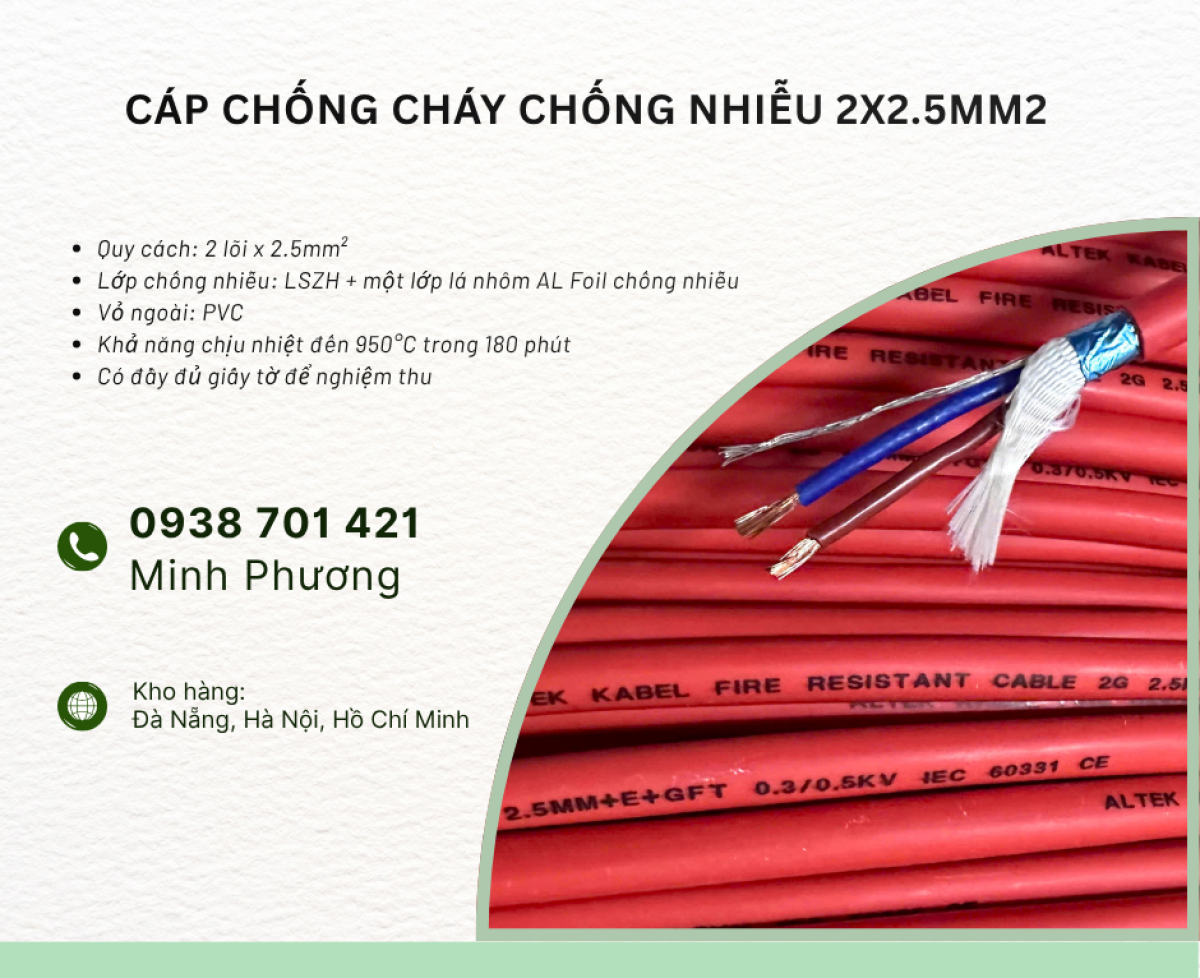 Cáp chống cháy chống nhiễu 2x2.5mm² – Giải pháp an toàn cho hệ thống PCCC