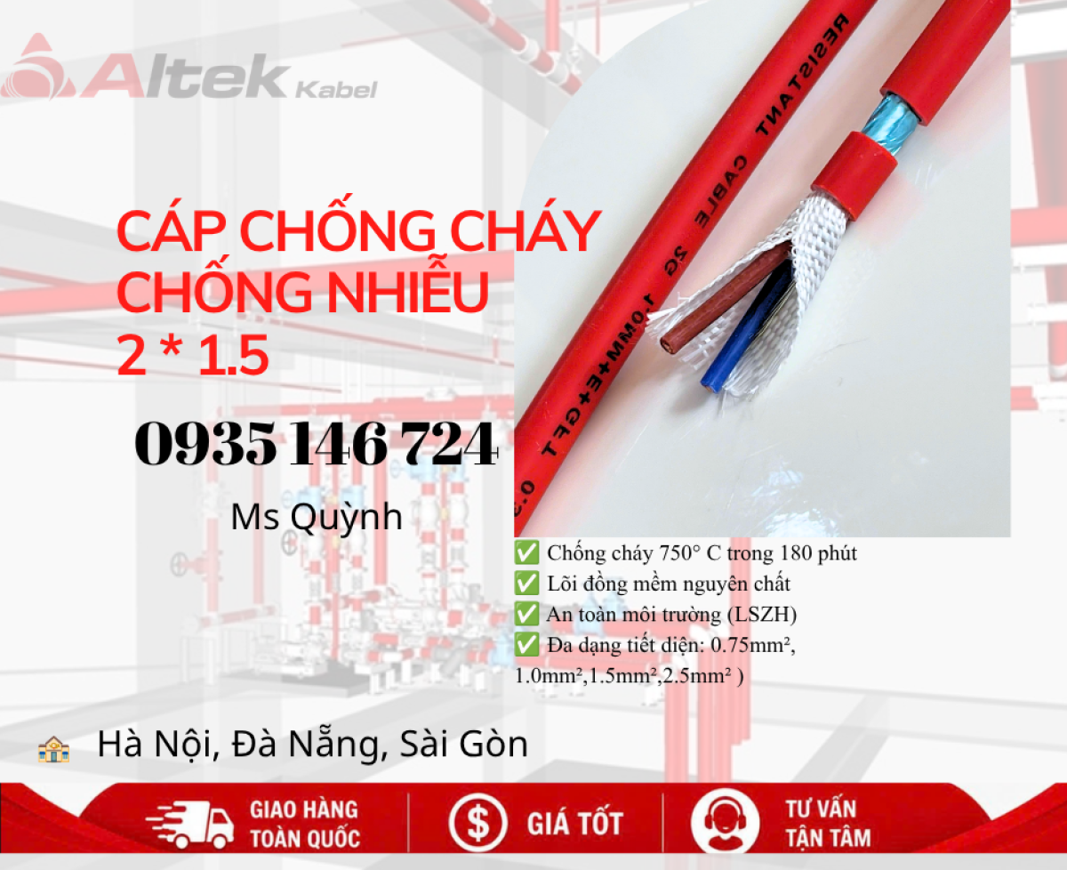 Cáp chống cháy chống nhiễu Altek Kabel 2x1.5 180 phút