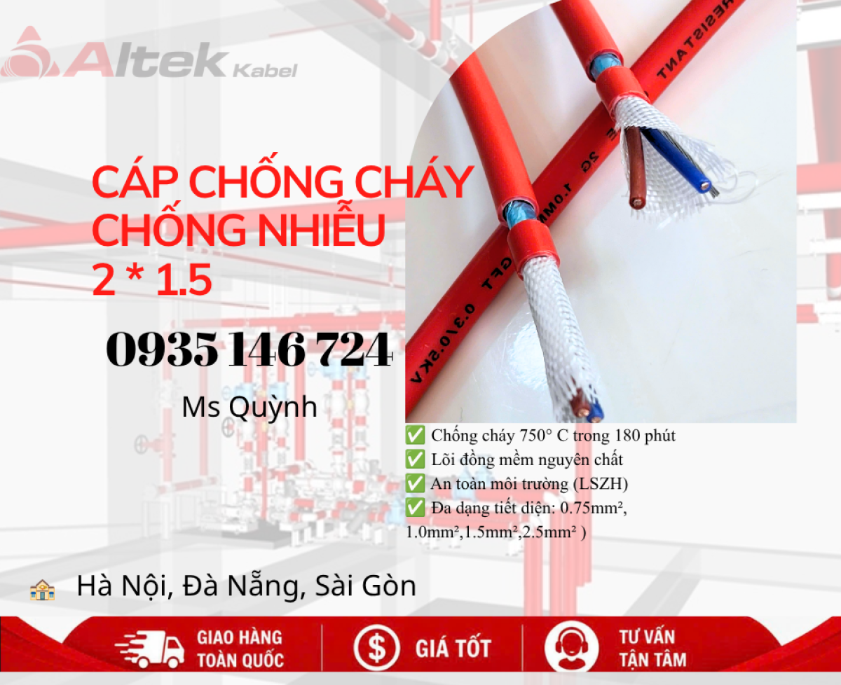 Cáp chống cháy chống nhiễu Altek Kabel 2x1.5 180 phút