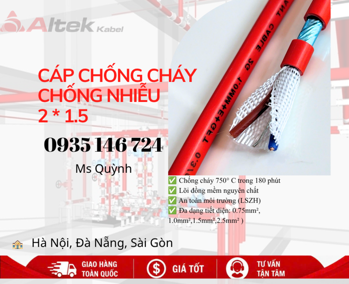 Cáp chống cháy chống nhiễu Altek Kabel 2x1.5 180 phút