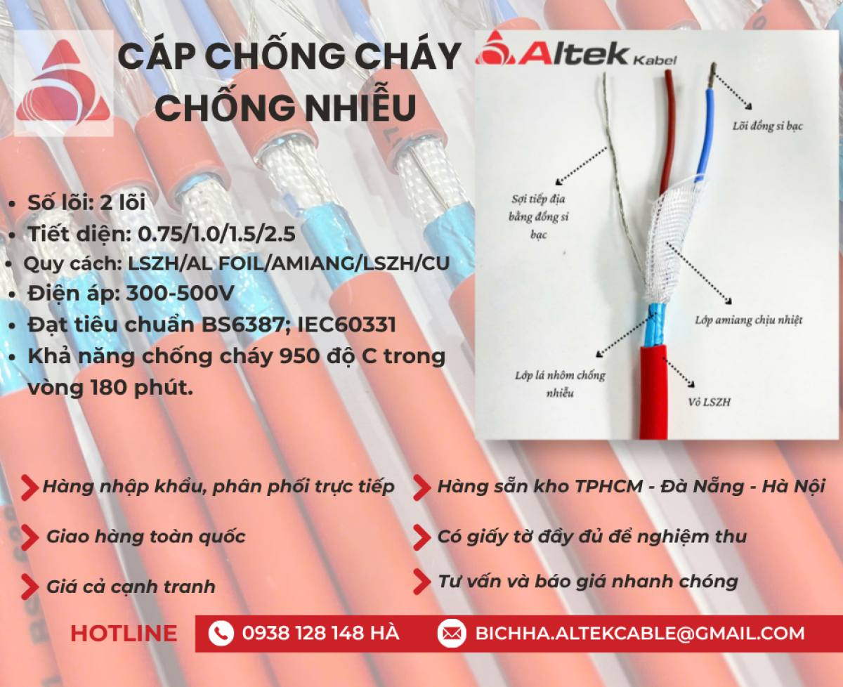 Cáp tín hiệu chống cháy chống nhiễu Altek kabel 2x0.75/2x1.0/2x1.5/2x2.5