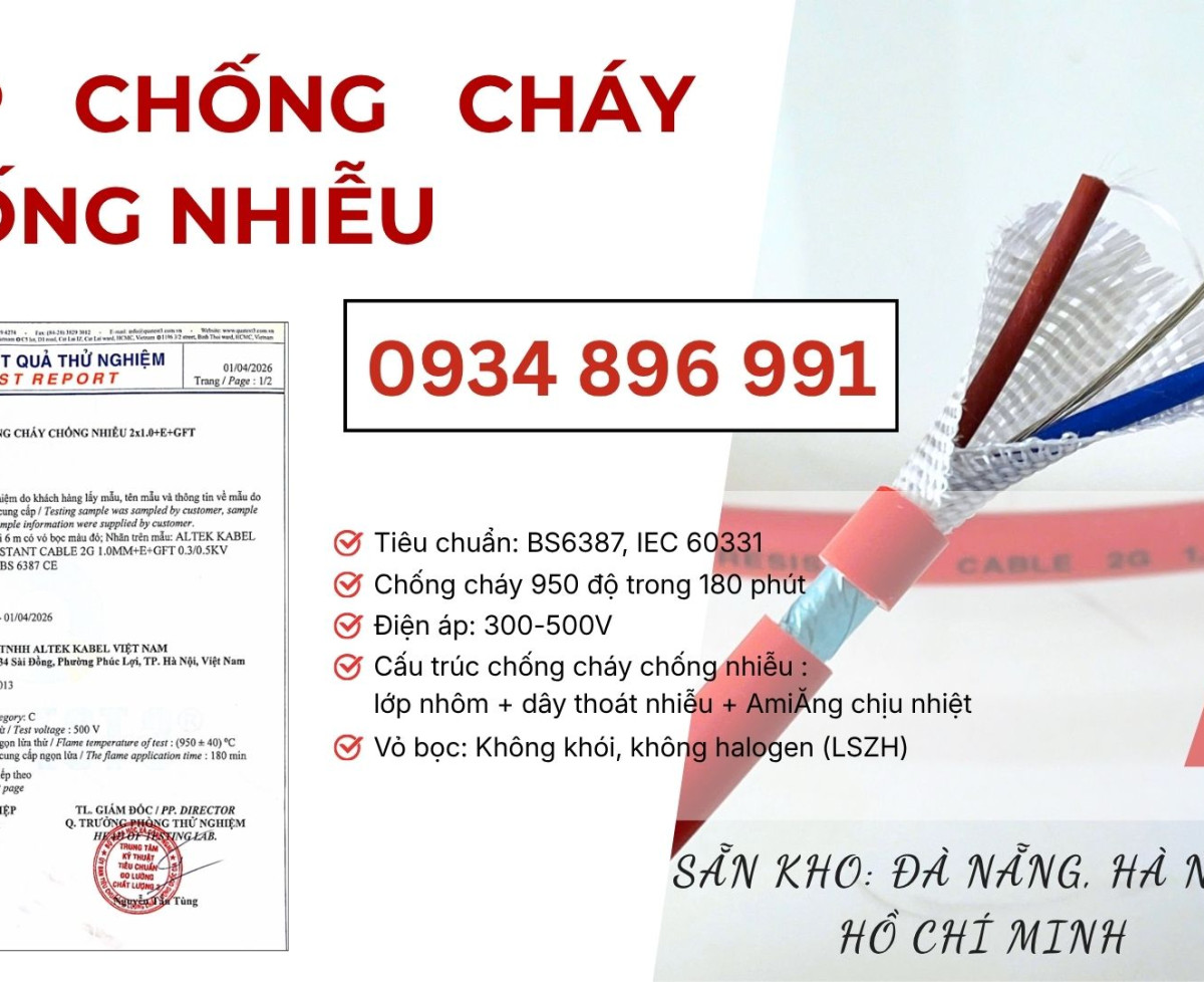 Cáp Chống Cháy 2x0.75mm² Có Chống Nhiễu TP.HCM, Bình Thuận, Long An
