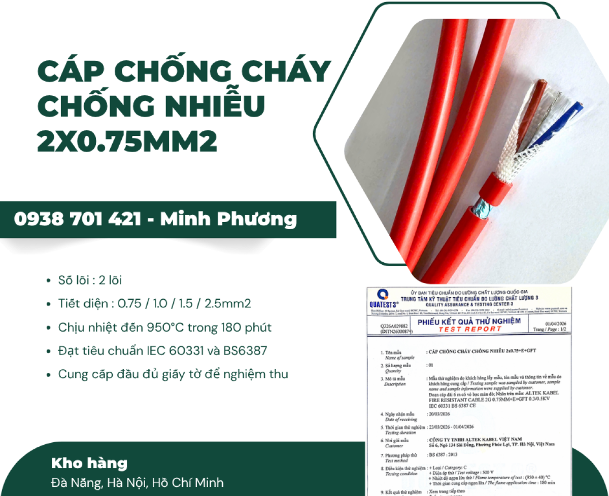 Cáp chống cháy chống nhiễu 2x0.75mm² – Lựa chọn an toàn cho hệ thống PCCC Huế