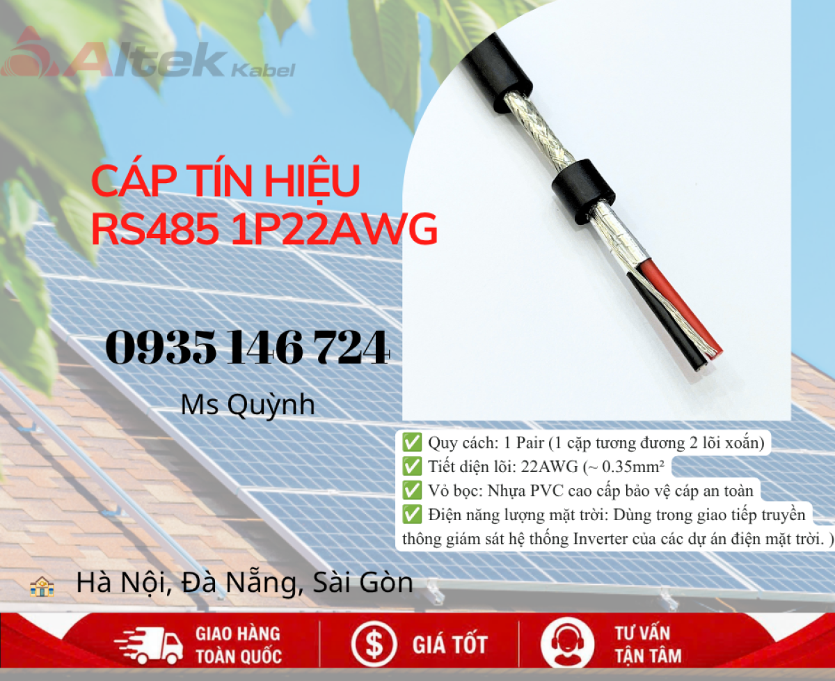 Cáp tín hiệu RS485 1 Pair 22AWG Altek Kabel dùng cho hệ thống solar