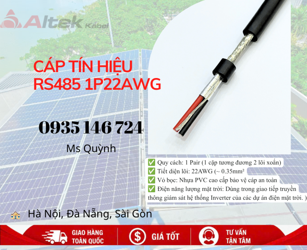Cáp tín hiệu RS485 1 Pair 22AWG Altek Kabel dùng cho hệ thống solar