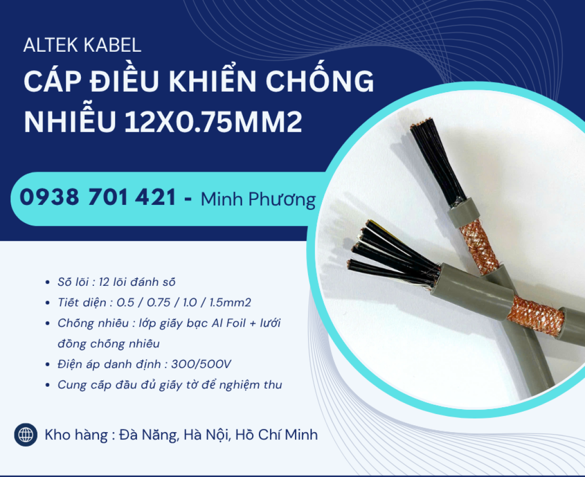 Cáp điều khiển 12 lõi chống nhiễu giá tốt Bình Định, Phú Yên, Khánh Hòa, Huế