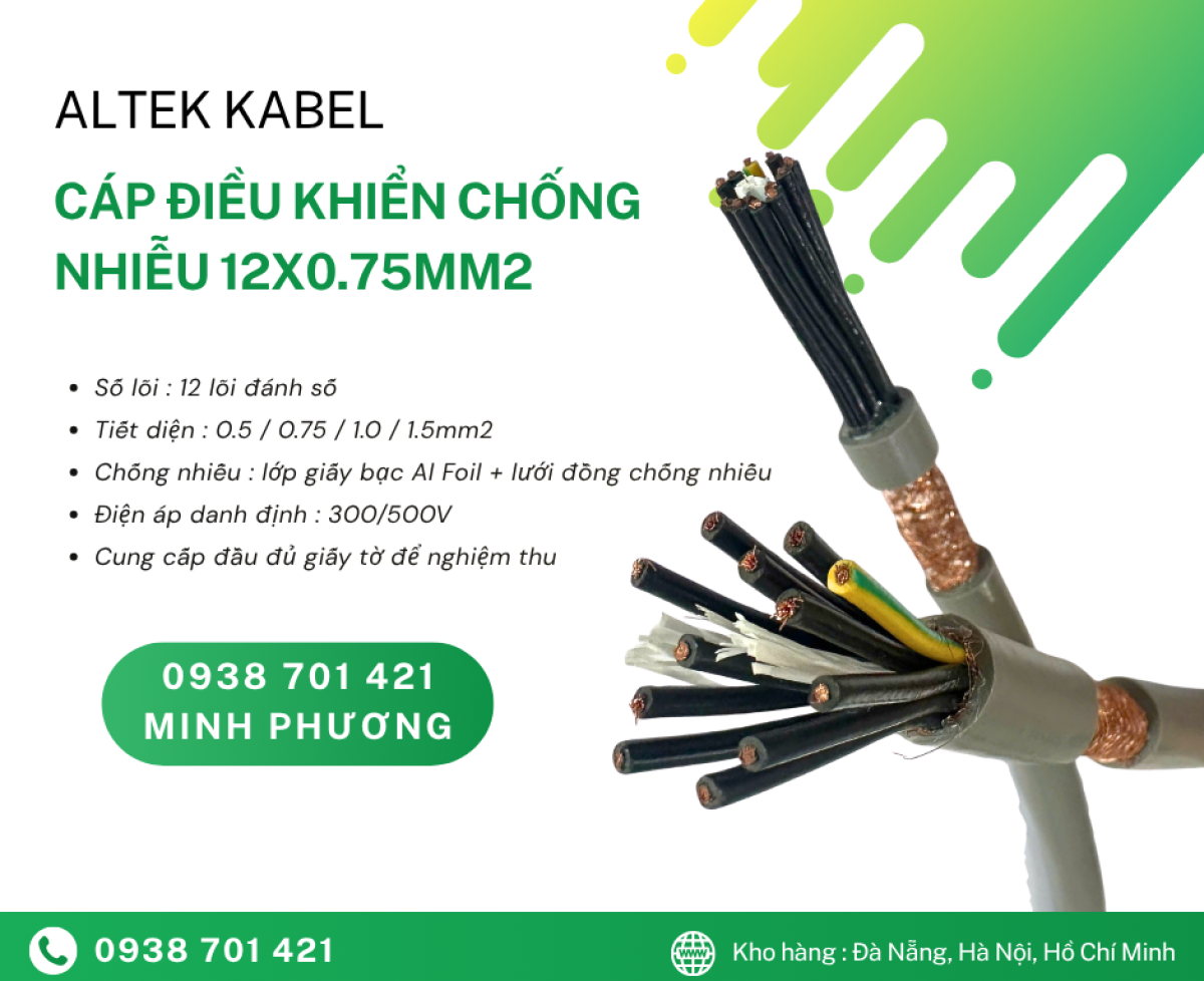 Cáp điều khiển 12 lõi chống nhiễu giá tốt Bình Định, Phú Yên, Khánh Hòa, Huế