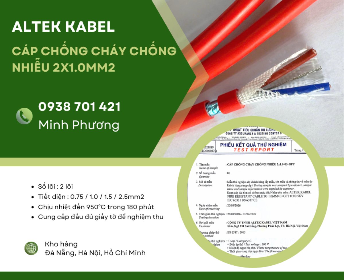 Báo giá cáp chống cháy chống nhiễu 2x1.0mm2 mới nhất Đà Nẵng, Quy Nhơn, Tuy Hòa
