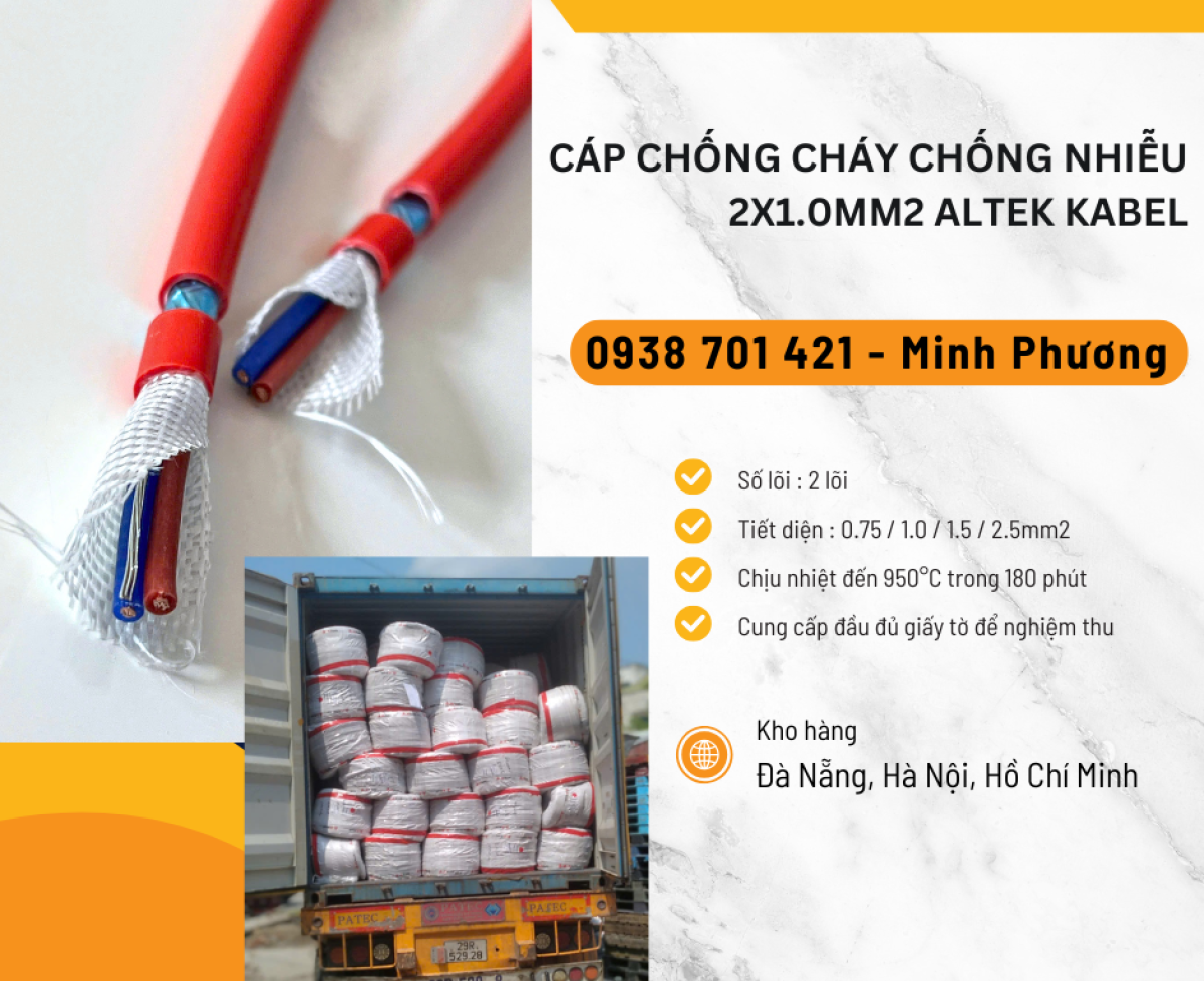 Báo giá cáp chống cháy chống nhiễu 2x1.0mm2 mới nhất Đà Nẵng, Quy Nhơn, Tuy Hòa