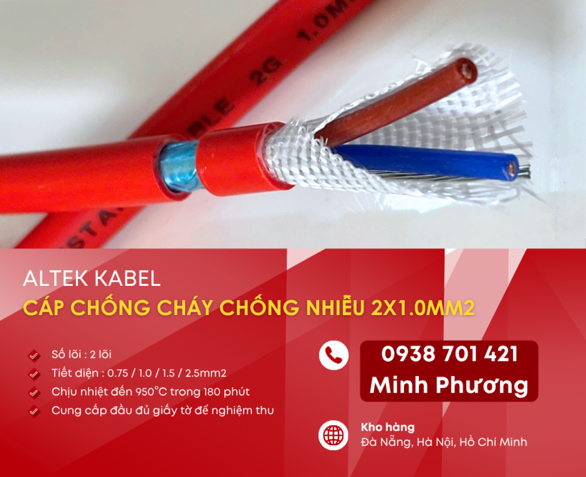 Báo giá cáp chống cháy chống nhiễu 2x1.0mm2 mới nhất Đà Nẵng, Quy Nhơn, Tuy Hòa